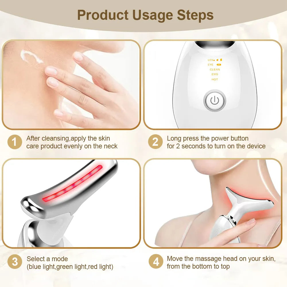 TERAPIA DE LUZ ROJA EMS ESTIRAMIENTO FACIAL Y DE CUELLO ELIMINADOR DE ARRUGAS MASAJEADOR TENSOR