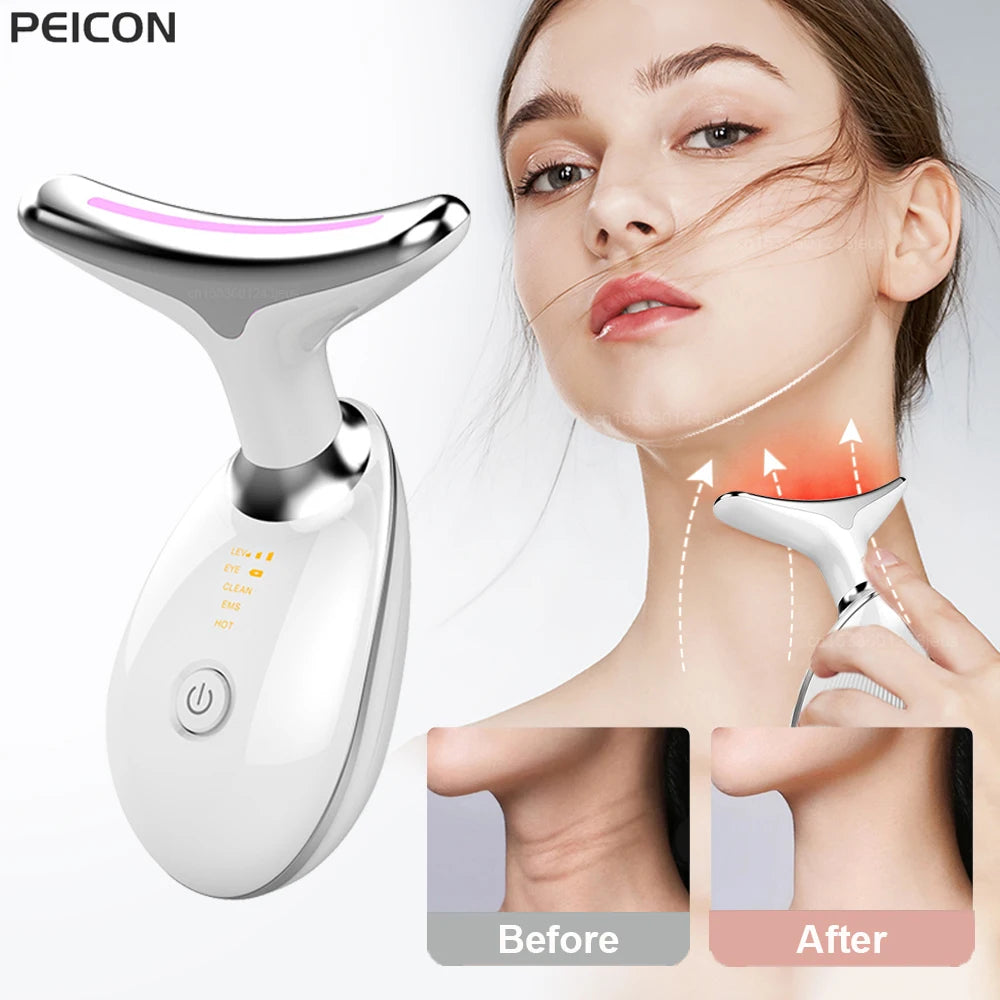 TERAPIA DE LUZ ROJA EMS ESTIRAMIENTO FACIAL Y DE CUELLO ELIMINADOR DE ARRUGAS MASAJEADOR TENSOR