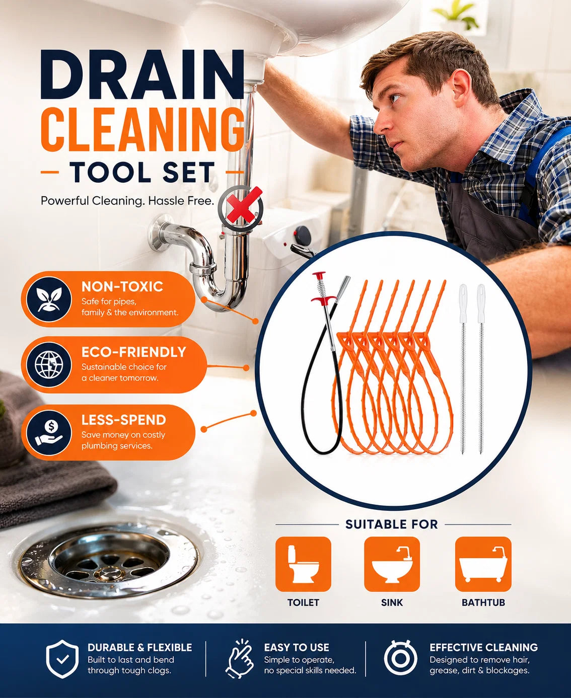 Drain Clog Remover Cleaning Kit