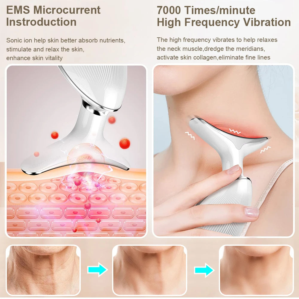 TERAPIA DE LUZ ROJA EMS ESTIRAMIENTO FACIAL Y DE CUELLO ELIMINADOR DE ARRUGAS MASAJEADOR TENSOR