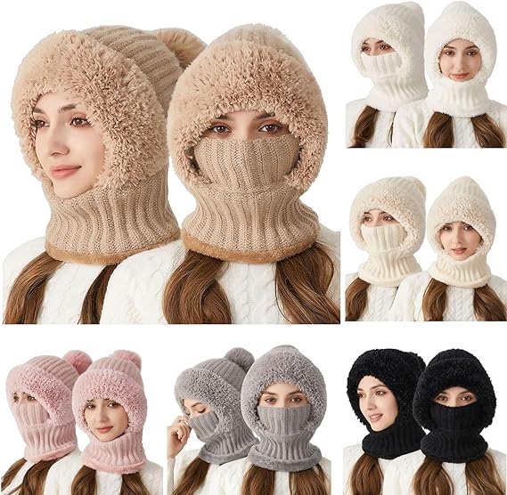 Knitted Hat in Autumn and Winter, 3 in 1 Cold Resistant Hat, Wind-Resistant ScarfHat Face Mask Hooded Scarf