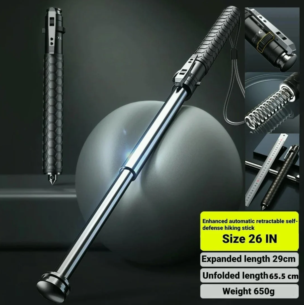Bastón de senderismo retráctil automático mejorado para defensa personal