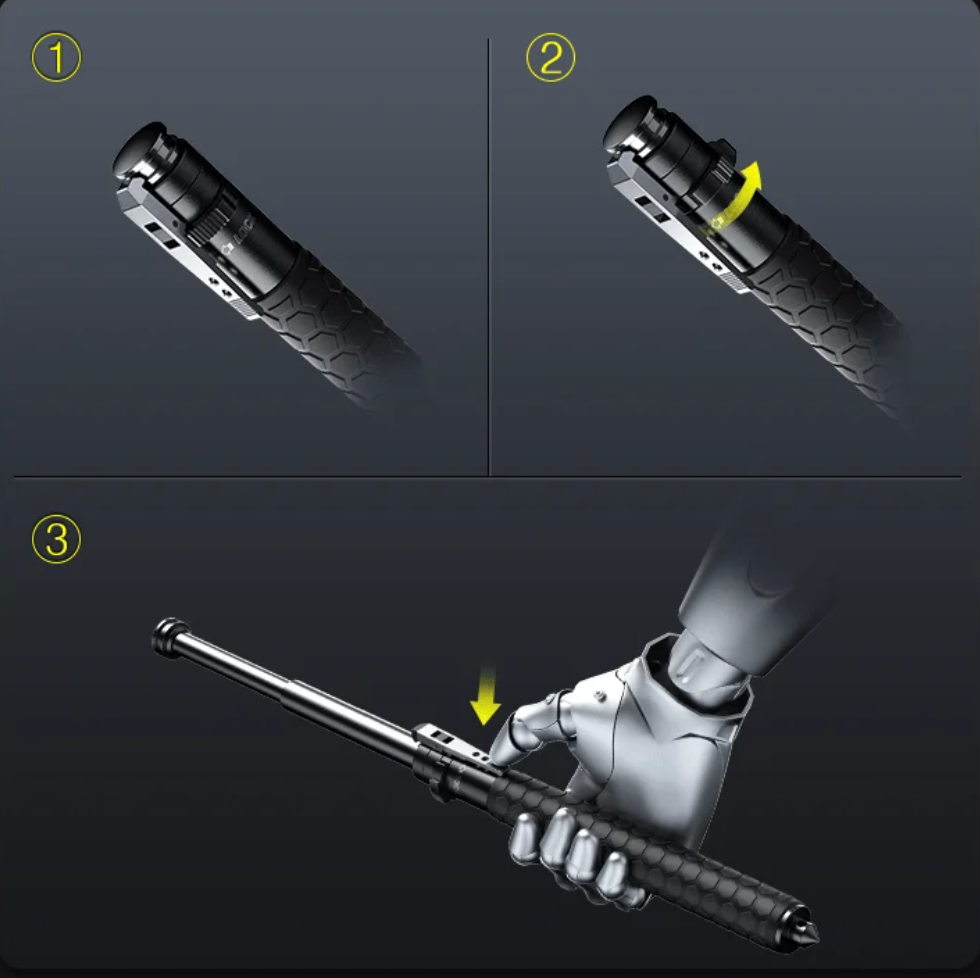 Bastón de senderismo retráctil automático mejorado para defensa personal
