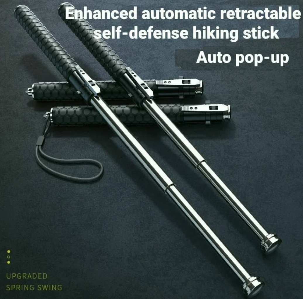 Bastón de senderismo retráctil automático mejorado para defensa personal