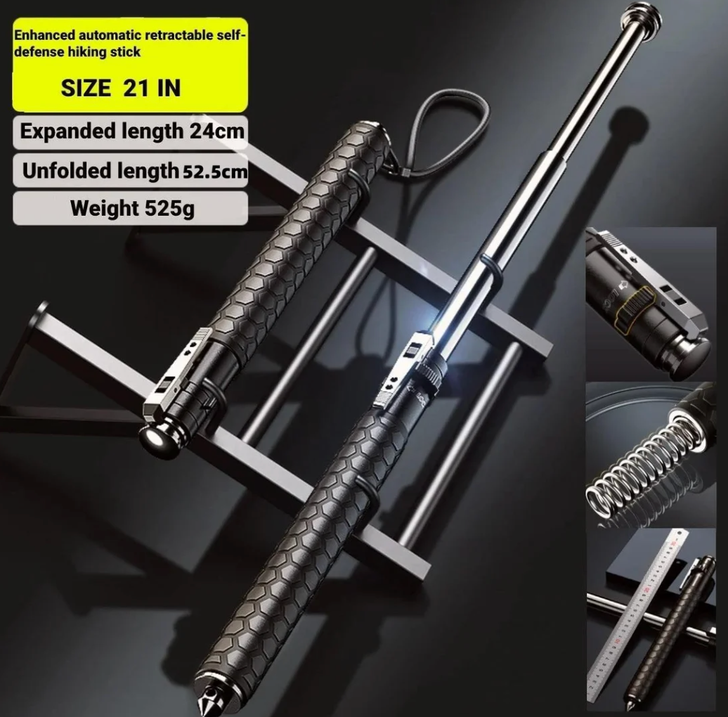 Bastón de senderismo retráctil automático mejorado para defensa personal