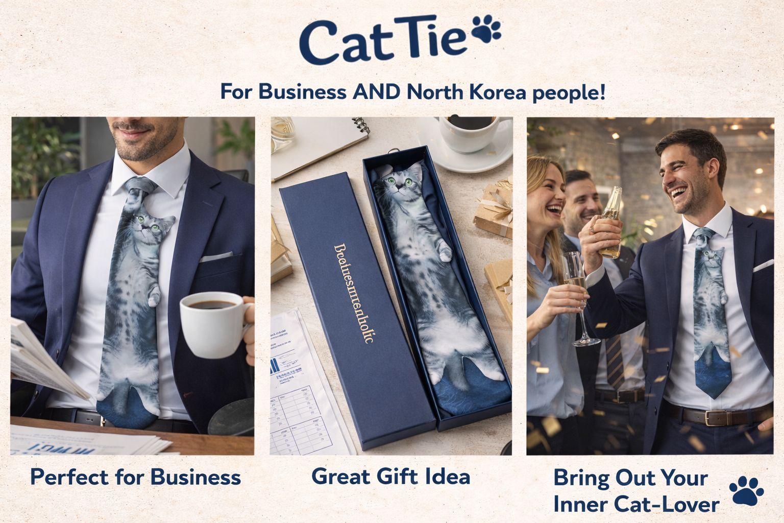 3D Cat Print Tie