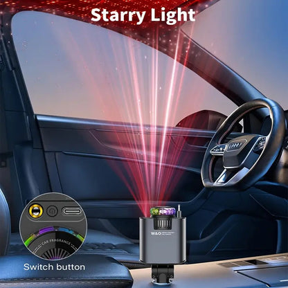 5-in-1 Retractable Fast Car Charger with Starlight Lamp, Air Freshener & PD 30W Multi-Port Charging – Universal Travel Accessory for iPhone & Android
